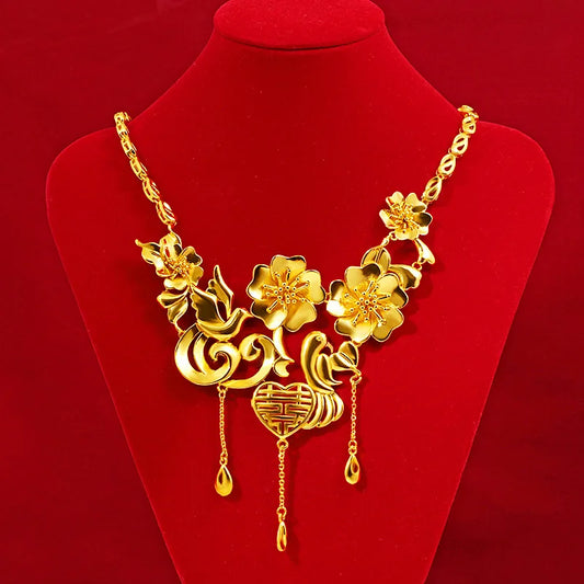 24K Gold Plated Flower Pendant Necklace - Ethnic Wedding Elegance