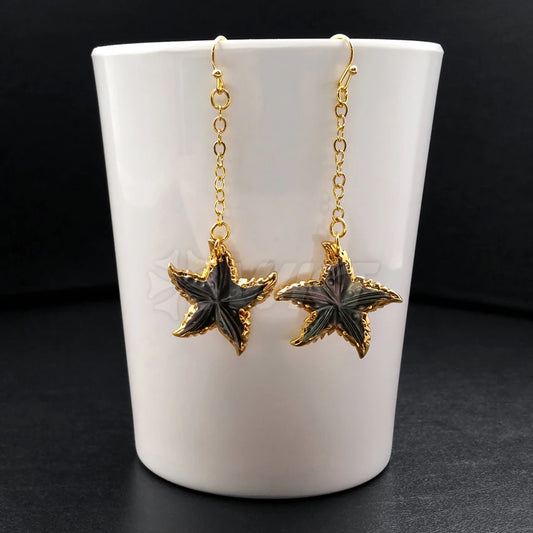 Natural Shell Star Drop Earrings with 24K Gold Trim