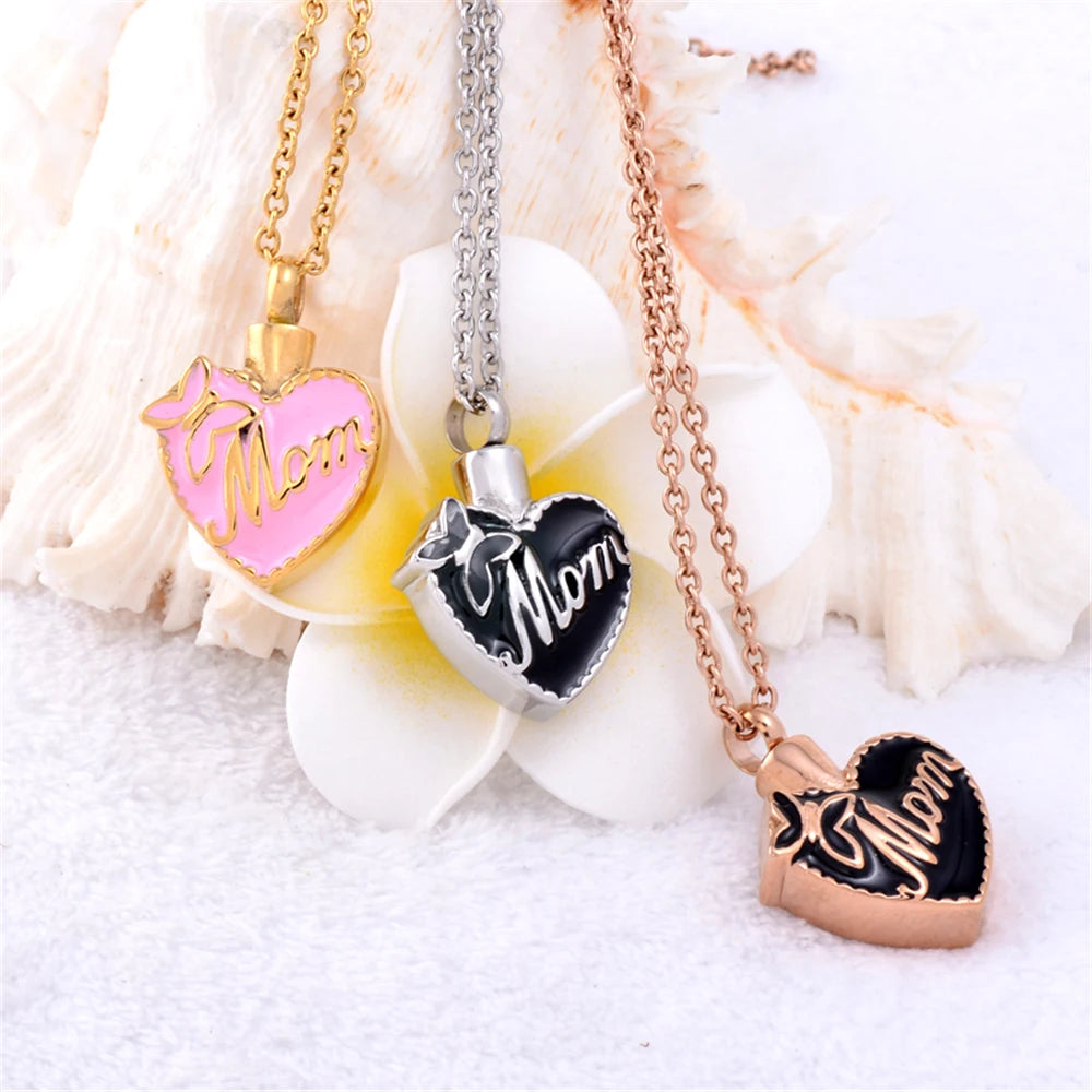 "Mom in My Heart" Cremation Urn Necklace – Memorial Keepsake Pendant