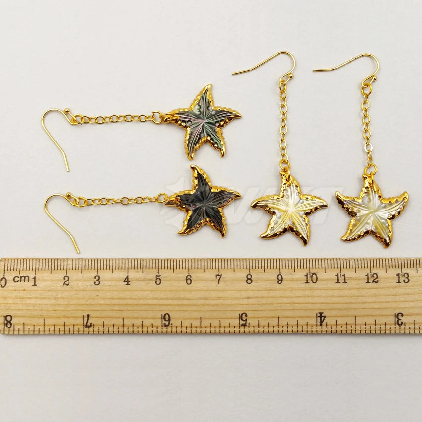 Natural Shell Star Drop Earrings with 24K Gold Trim