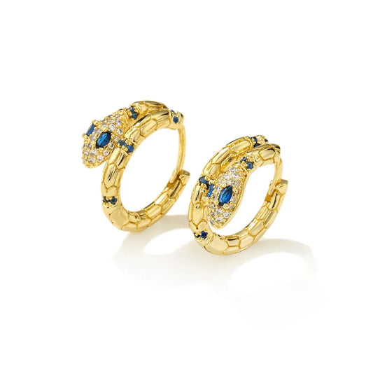 Blue Cubic Zirconia Snake Hoop Earrings