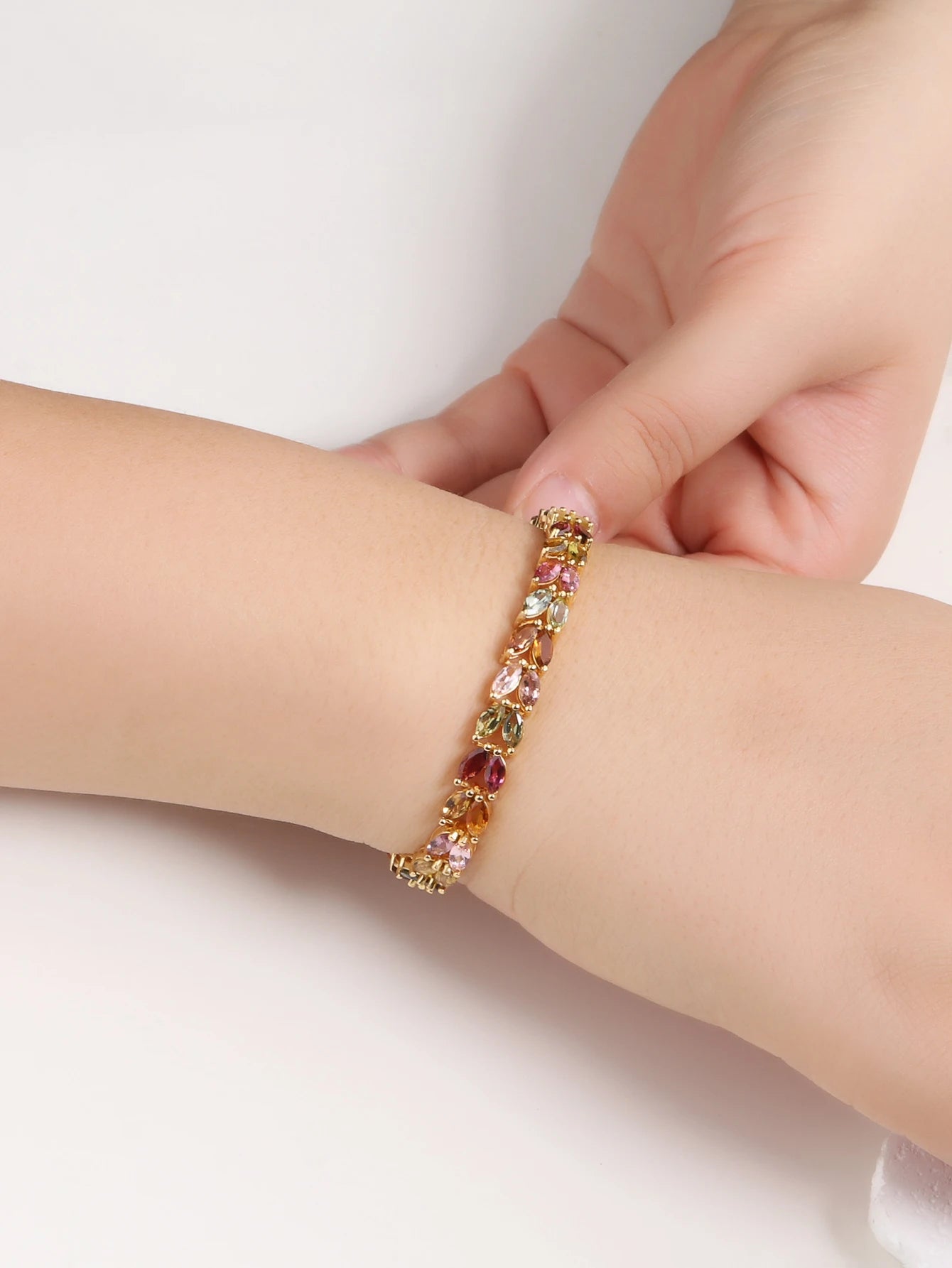 Natural Colorful Tourmaline Bracelet real gemstone mq 3*6mm 925 sterling silver fine jewelry for women wife mom nice gift