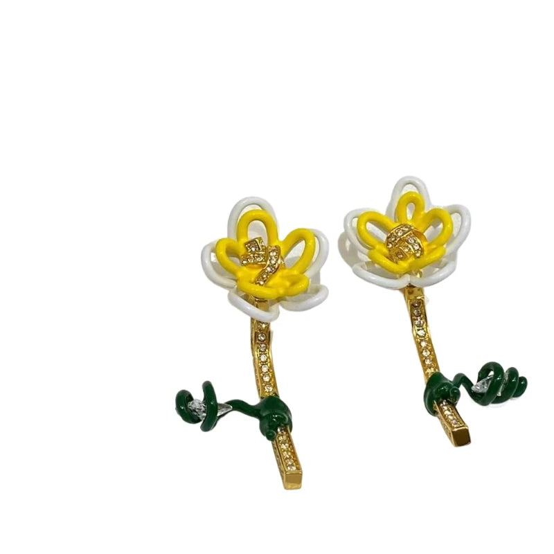 Yellow Flower Crystal Drop Earrings – Designer Luxury Style