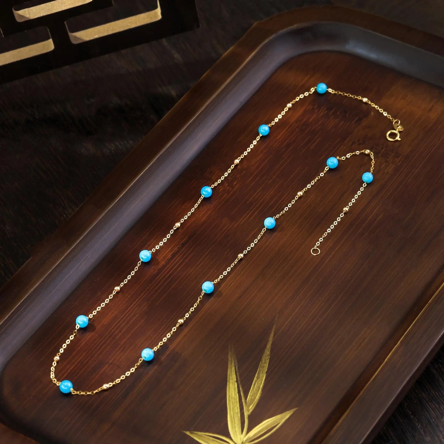 18K Gold Natural Turquoise Choker - Elegant Party Style