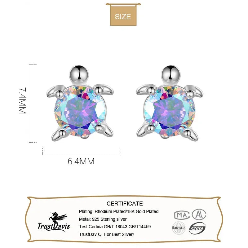 TrustDavis S999 Sterling Silver Tortoise Stud Earrings for Girls