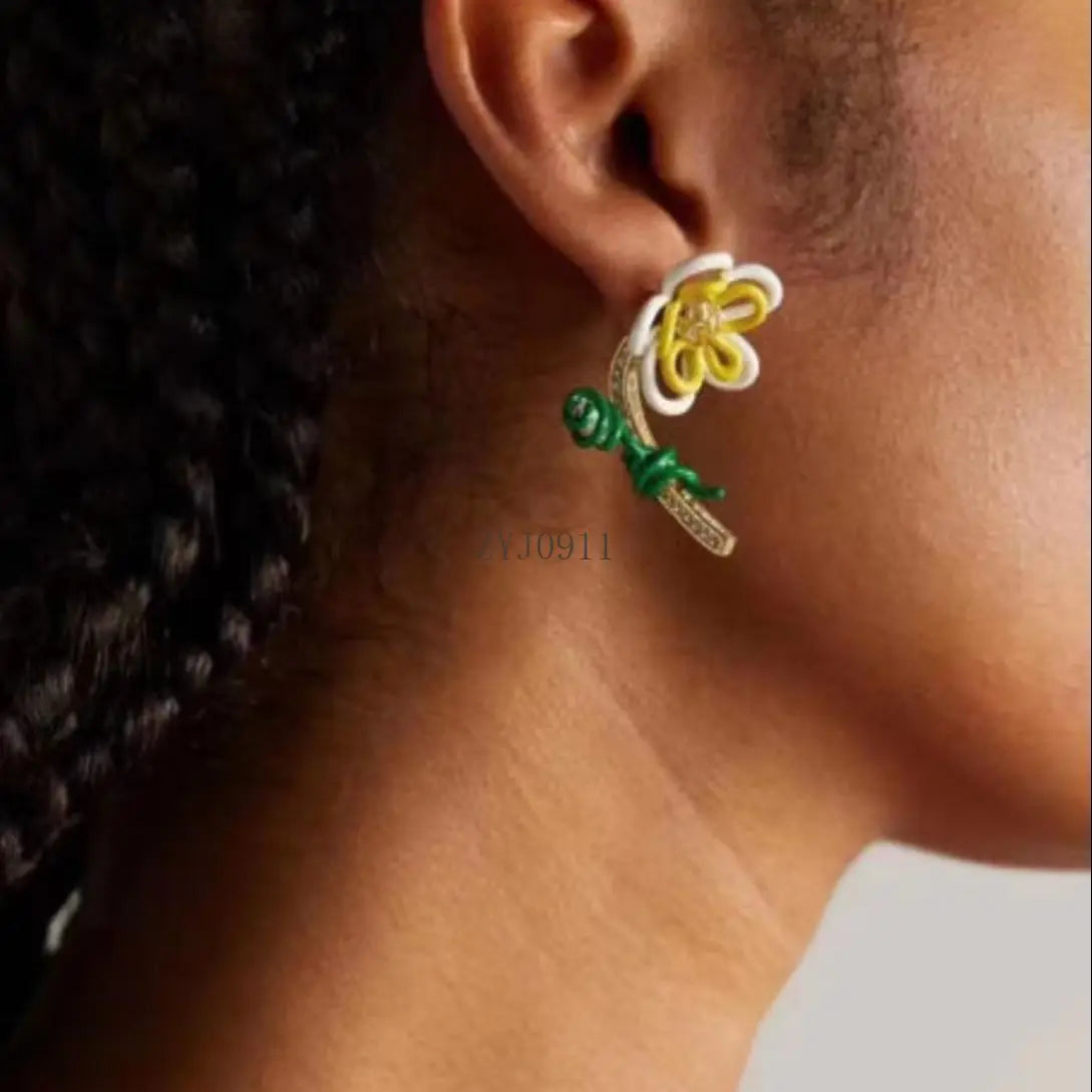 Yellow Flower Crystal Drop Earrings – Designer Luxury Style