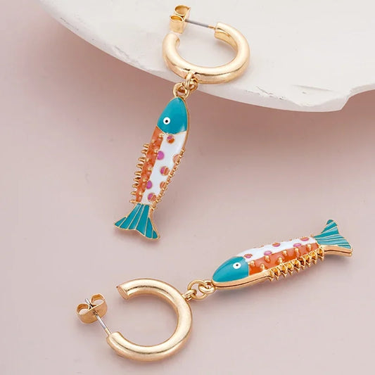 Cute Blue Fish Pendant Earrings – Marine Animal Design