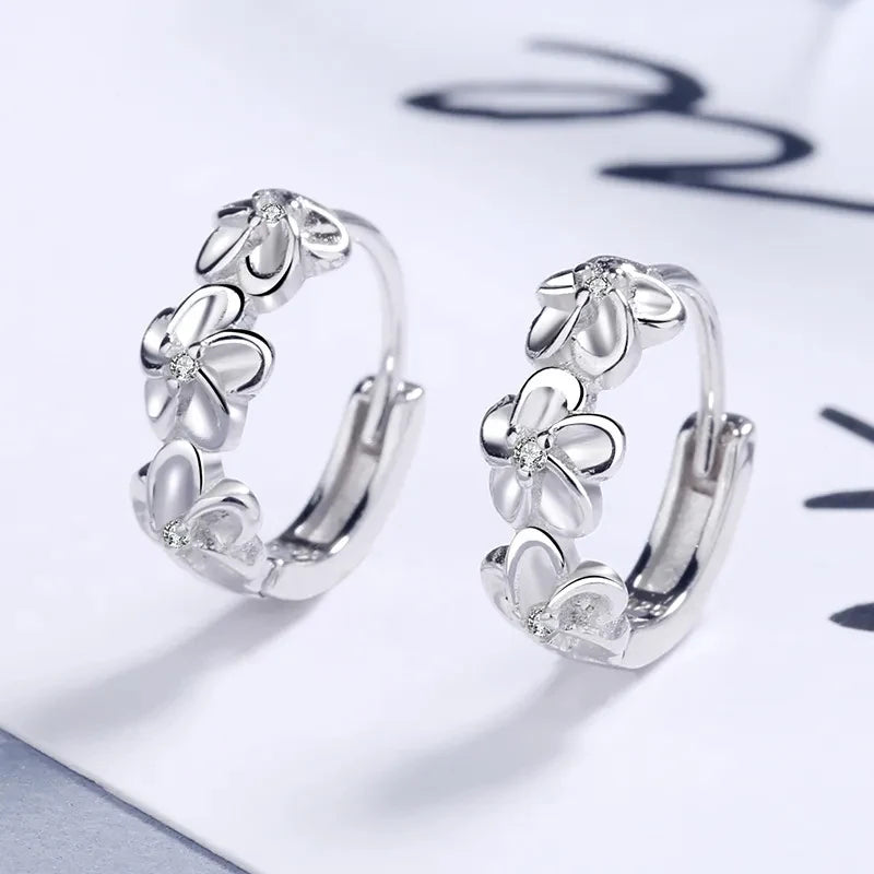 Crystal Zircon Flower Hoop Earrings