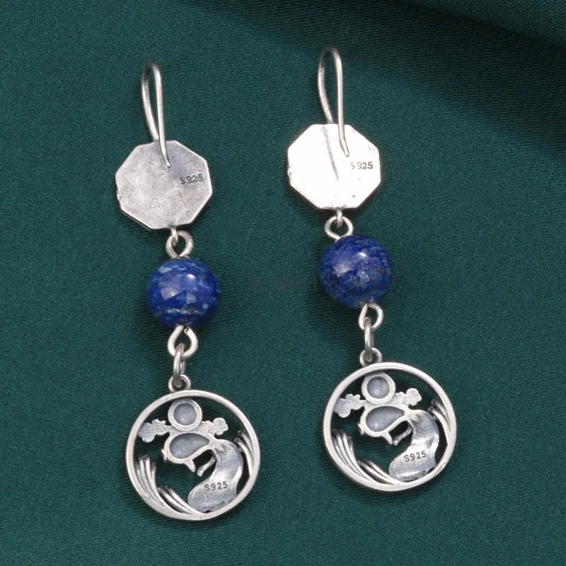 925 Sterling Silver Enamel Lapis Lazuli Goldfish Earrings