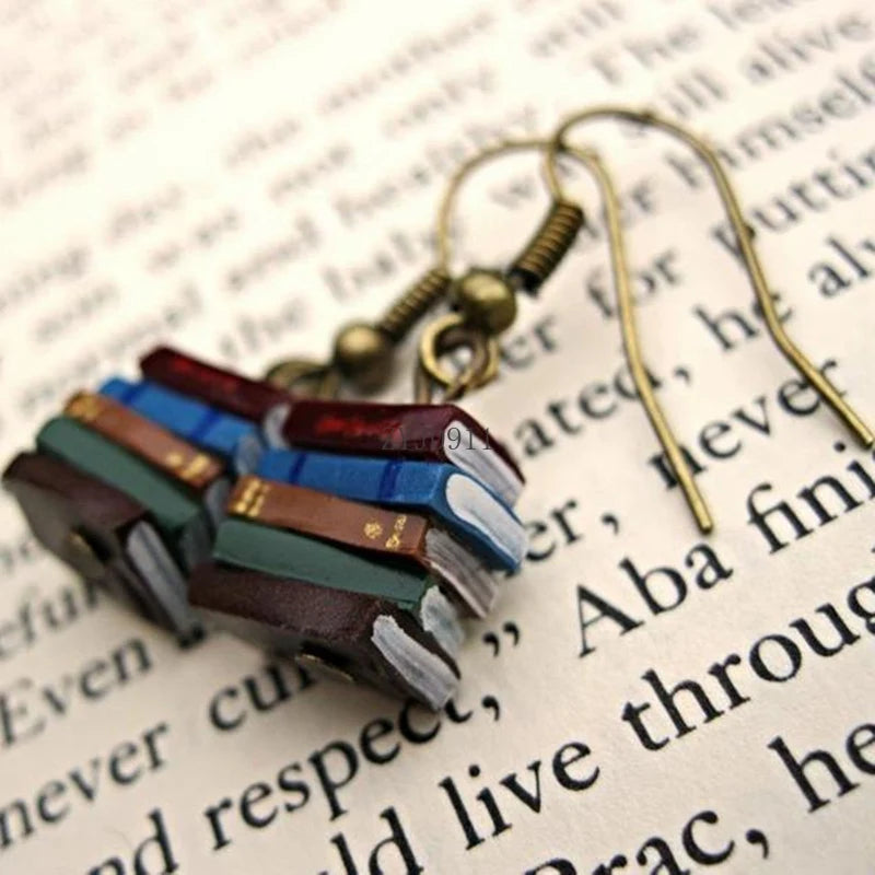 Retro Multicolor Book Stack Drop Earrings – Unique Fashion Jewelry