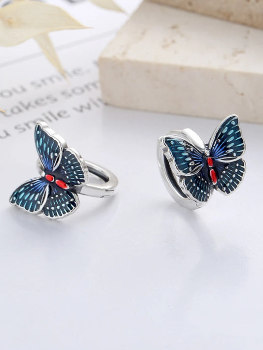 S925 Silver Butterfly Hoop Earrings – Vintage Style