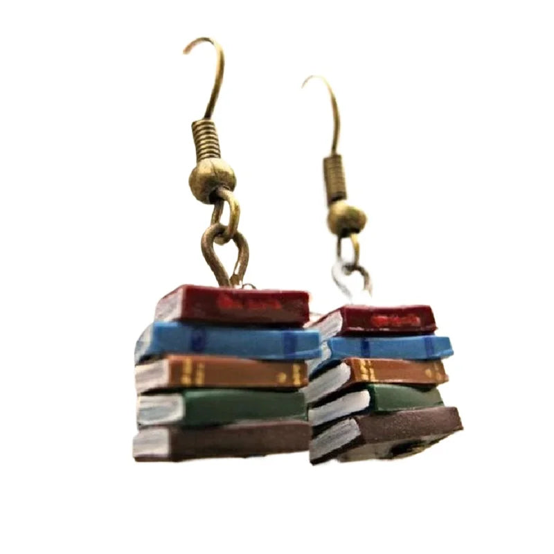 Retro Multicolor Book Stack Drop Earrings – Unique Fashion Jewelry