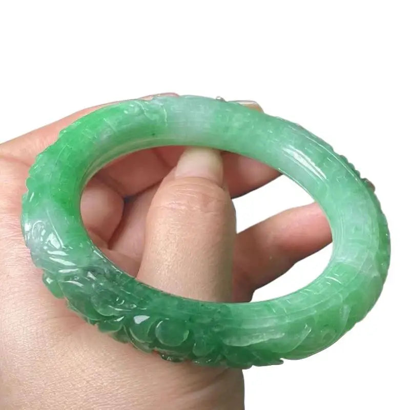 Myanmar Natural Emerald a Full Green Carved Water Bowl Good Jade Bracelet