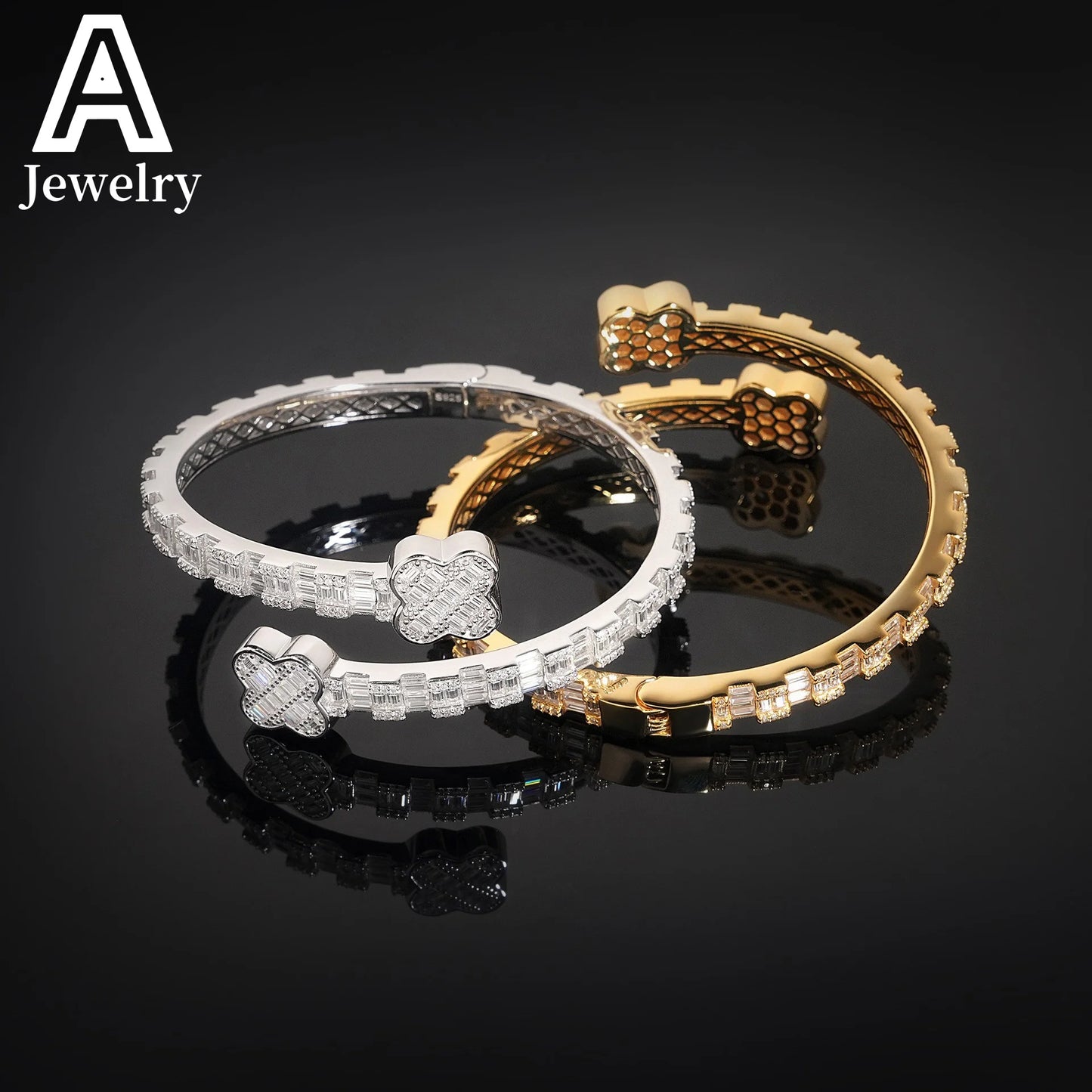 Fashion Jewelry Baguette Moissanite Bangles 925 Silver Trendy Jewelry  Clover Bangles Bracelets