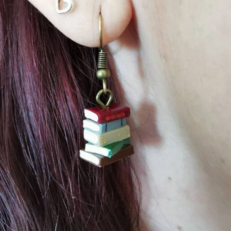 Retro Multicolor Book Stack Drop Earrings – Unique Fashion Jewelry