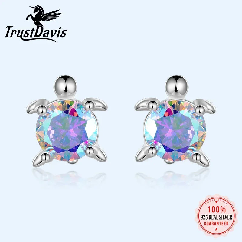 TrustDavis S999 Sterling Silver Tortoise Stud Earrings for Girls