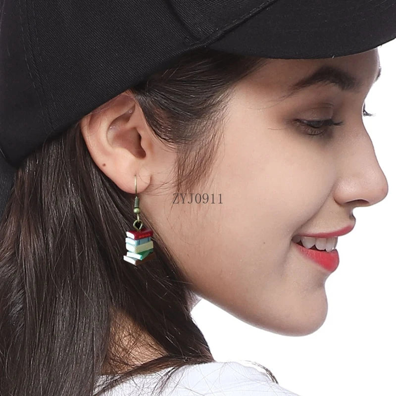 Retro Multicolor Book Stack Drop Earrings – Unique Fashion Jewelry