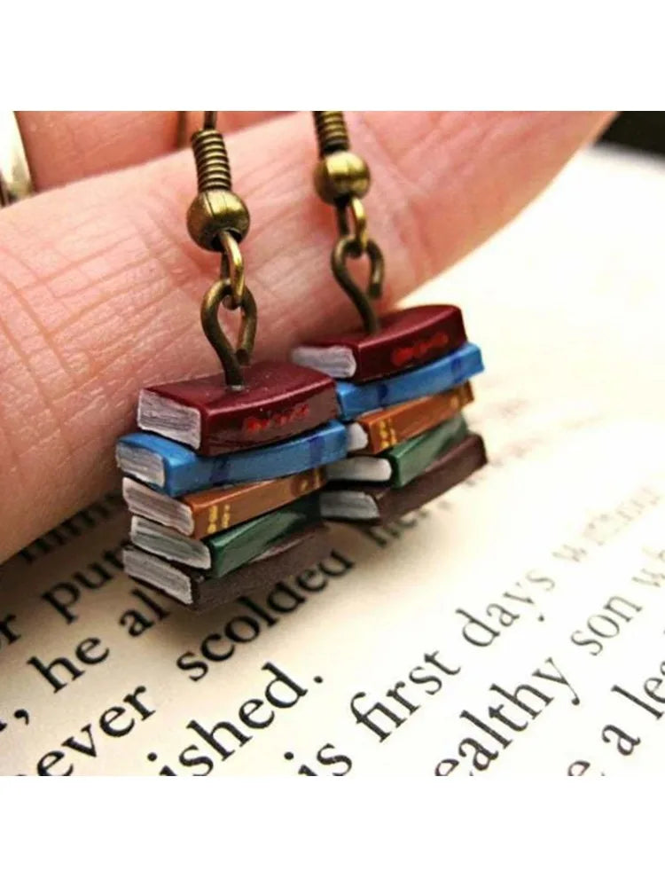 Retro Multicolor Book Stack Drop Earrings – Unique Fashion Jewelry