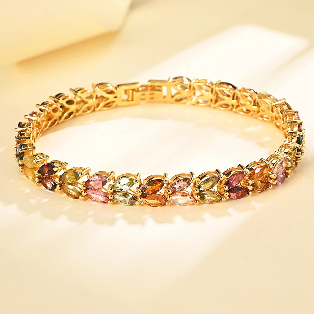 Natural Colorful Tourmaline Bracelet real gemstone mq 3*6mm 925 sterling silver fine jewelry for women wife mom nice gift