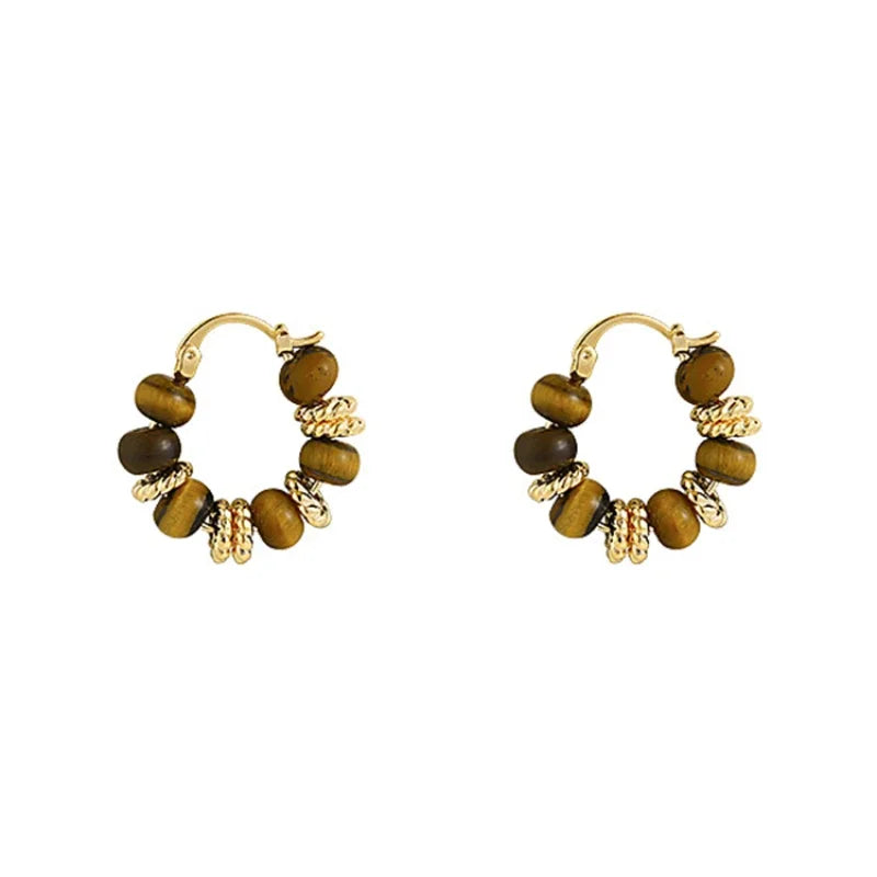 Tiger's eye stone retro earrings women's niche light luxury high-end stud earrings