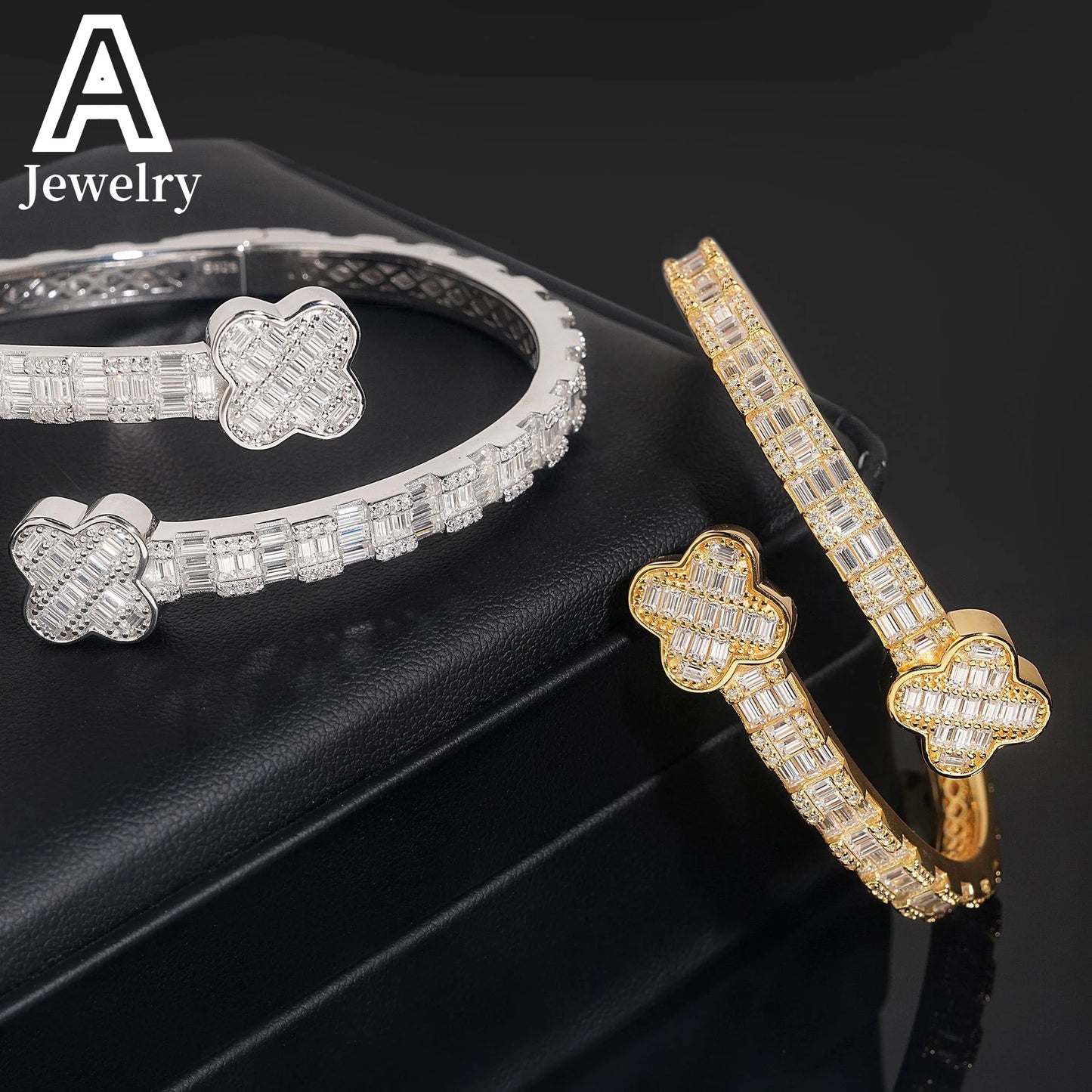 Fashion Jewelry Baguette Moissanite Bangles 925 Silver Trendy Jewelry  Clover Bangles Bracelets