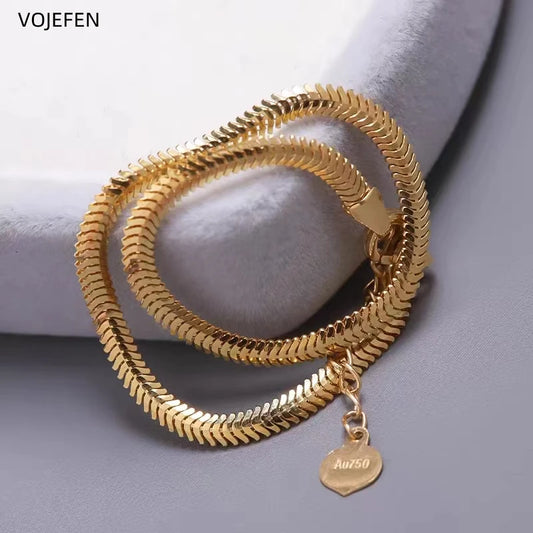 VOJEFEN AU750 Charms Bracelet 18K Real Gold Soft Snake Chain Hand Bracelets For Women Brand Luxury High Quality Fine Jewelry