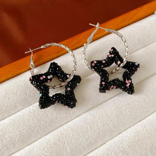 NISHIZAWA Dark Style Diamond Star Geometric Earrings