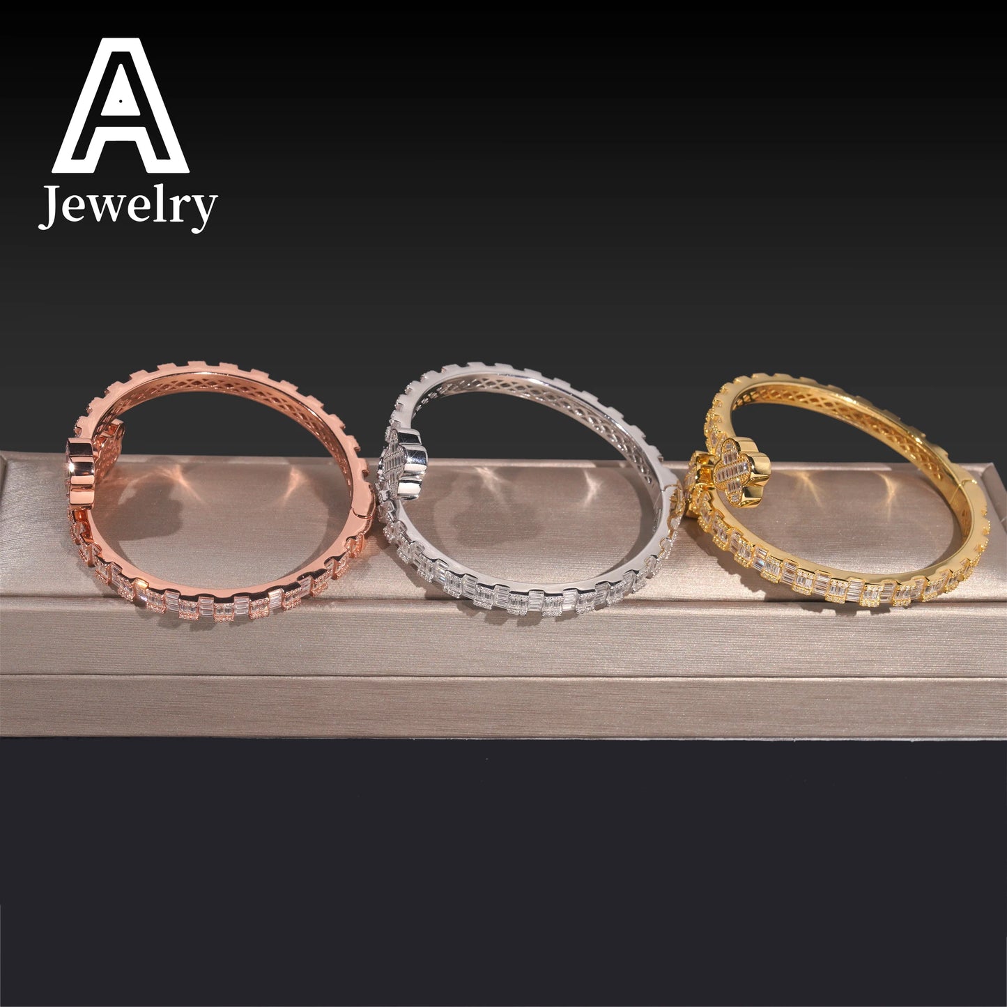 Fashion Jewelry Baguette Moissanite Bangles 925 Silver Trendy Jewelry  Clover Bangles Bracelets